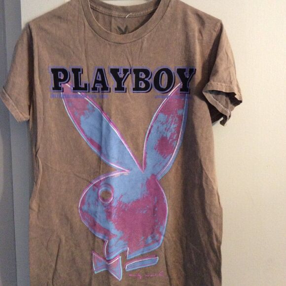 Print Graphic womens tee Playboy Small S vintage look brown - Picture 1 of 4